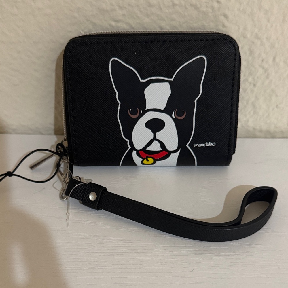 Like NEW Black Dog Print Wallet with Wrist Strap